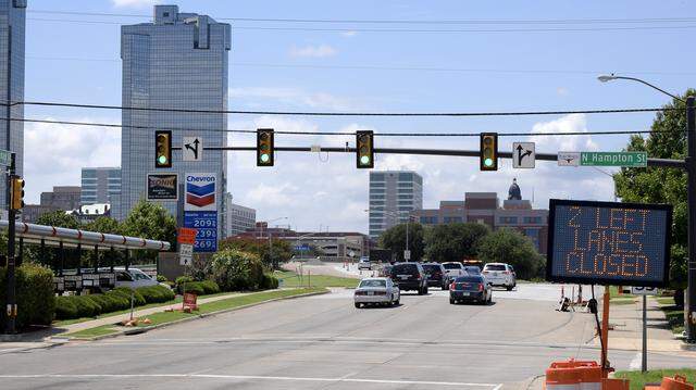 Belknap streets, east of the Tarrant County courthouse, traffic is reduced to one lane while a city contractor repairs pavement in Fort Worth, TX, Wednesday, Aug. 23, 2017. 